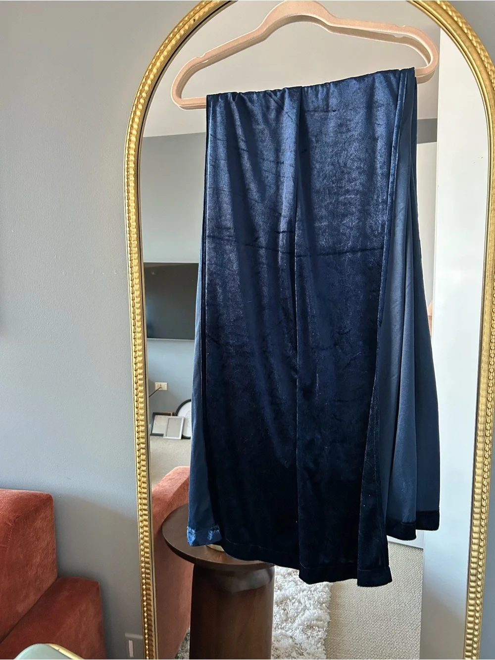 Navy Velvet Midi Skirt - Women's Classic Style